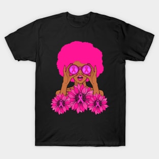 Afro Girl Hair In October We Wear Pink Breast Cancer Awareness T-Shirt